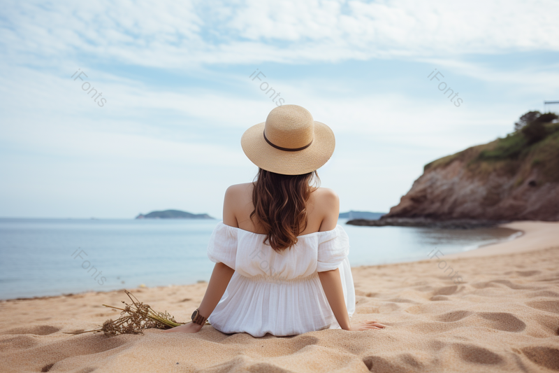 夏日海边清新美女背影,高清,摄影图,摄影图片,图片大全,摄影图免费下载